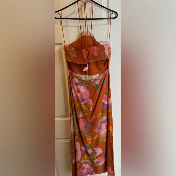 NEW CAROLINE CONSTAS linen halter maxi blend USS floral cut out beaded vacation - Picture 5 of 8
